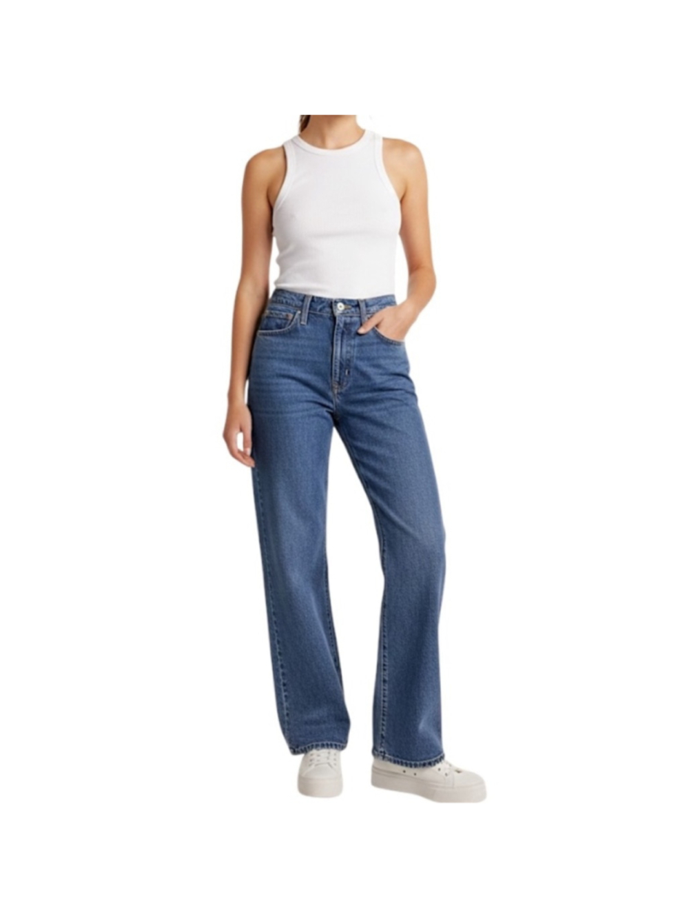 Aritzia Sunday Best JUPITER rigid cotton straight leg jeans 10 in 90s med blue